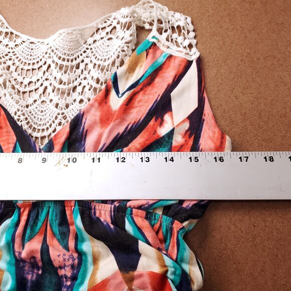 Felicity & Coco Jersey Maxi Dress M Multi Crochet Back Empire Waist Flowy Boho - Picture 5 of 11